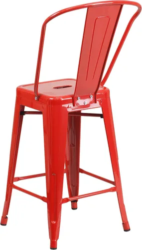 Miniatura 8 de Merrick Lane Taburete de altura de mostrador de la serie Dothan - Acabado rojo - Marco de metal con soporte cruzado - Práctico respaldo extraíble