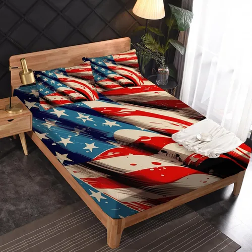 Miniatura 2 de Sábanas de bandera estadounidense tamaño individual – Juego de sábanas de la bandera de Estados Unidos para niños y niñas, juego de sábanas
