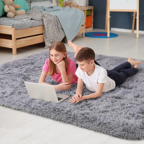 Miniatura 5 de Noahas Alfombras de Área Grandes y Esponjosas de 5x8 pies para Sala de Estar y Dormitorio, Alfombra Gruesa de Pelo Largo Beige y Blanca, Alfombra