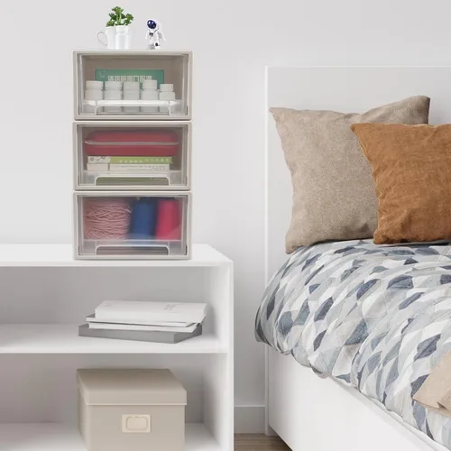 Miniatura 6 de Gloreen Cajones de almacenamiento apilables de plástico de 12 L, 3 paquetes de caja de cajón compacta de escritorio