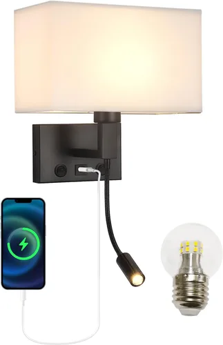 Miniatura 12 de Apliques de pared con cableado moderno para dormitorio con puerto USB y lámpara de lectura, lámparas de pared de noche para hotel, sala de estar