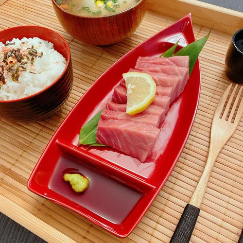 Miniatura 3 de JapanBargain Paquete de 2 platos de sushi con divisor, plato de sashimi japonés de 10 pulgadas, bandeja de aperitivos para salsa de soja, wasabi