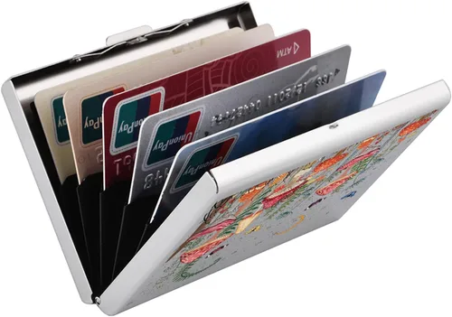 Miniatura 105 de BONSYL® Soporte para tarjetas de crédito, cartera delgada de metal con bloqueo RFID, con 6 ranuras para tarjetas, para mujeres y hombres.