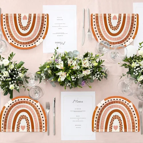 Miniatura 7 de AnyDesign Platos de papel boho arco iris, platos de postre desechables retro hippie para suministros de fiesta de cumpleaños, decoración de mesa