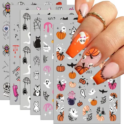 Miniatura 10 de Calcomanías de uñas de Navidad, calcomanías de uñas de invierno 3D, autoadhesivas, coloridas, cadena de luces, árbol de Navidad, reno, diseño