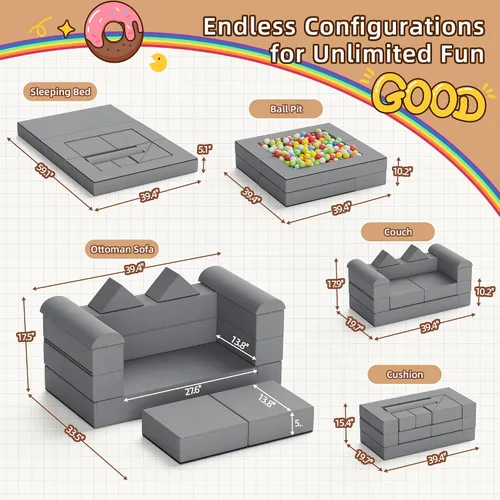 Miniatura 2 de TOLEAD Sofá de juego de 11 piezas para niños, muebles imaginativos para niños creativos, muebles de dormitorio de niños pequeños a adolescentes