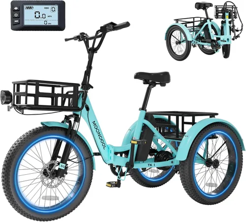 Miniatura 17 de MOONCOOL Triciclo eléctrico para adultos, 500 W/750 W 48 V, triciclo eléctrico plegable de potencia máxima 1100 W, neumático grueso de 20 x 3.0