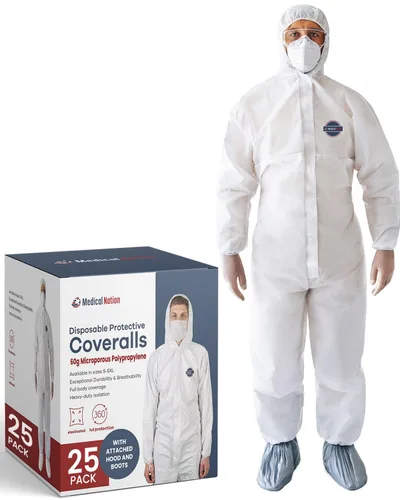 Miniatura 19 de Medical Nation Overoles de Material Peligrosos Desechables Pack de 25 Overoles Protectores con Capucha y Botas Adjuntas Overol para Pintura