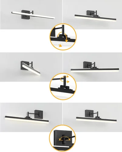 Miniatura 3 de Moderna lámpara de tocador negra ajustable LED para baño sobre espejo giratorio (negro, 23.6 pulgadas, 5CCT regulable)