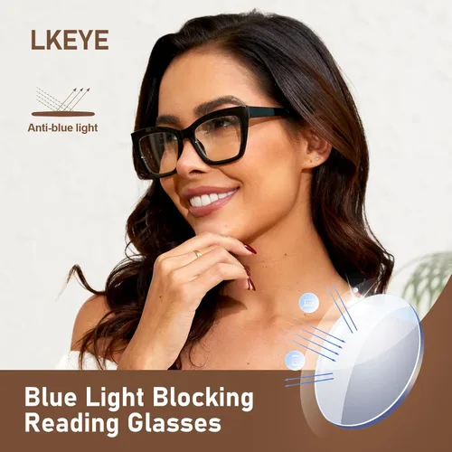 Miniatura 6 de LKEYE - Gafas de lectura de gran tamaño para mujer y hombre, estilo Oprah, con bloqueo de luz azul, para computadora, montura cuadrada, bisagra