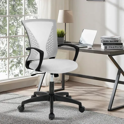 Silla de oficina de malla con ruedas, silla de escritorio ergonómica de respaldo medio con brazos y soporte lumbar, cómoda silla de computadora para