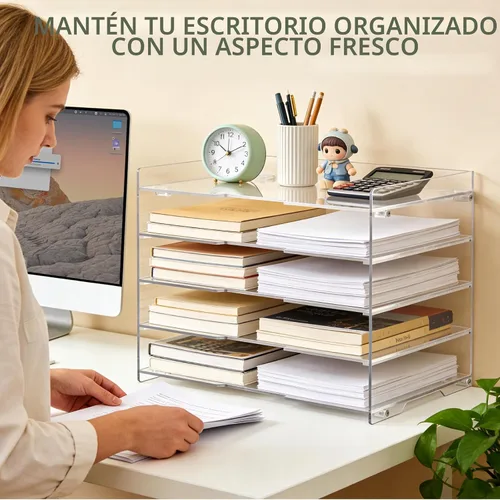 Miniatura 6 de KKU Organizador de escritorio de acrílico transparente de 5 niveles, bandeja de cartas, organizador de escritorio y accesorios para suministros