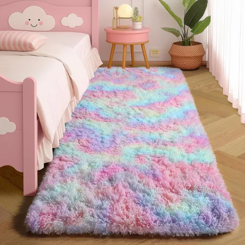 Miniatura 23 de Alfombras moradas para dormitorio de niñas, alfombra de 5 x 8 pies, alfombra peluda esponjosa para sala de estar, alfombras peludas gruesas