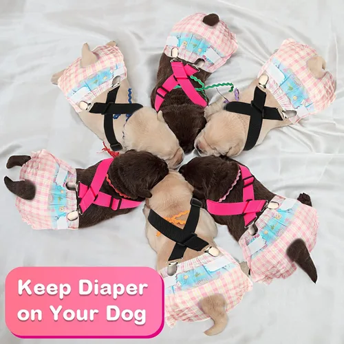 Miniatura 2 de Nuanchu 2 piezas de tirantes para perro para pañales hembra, macho, pañal con tirantes para el vientre canino, arnés en tu mascota, falda y vestido