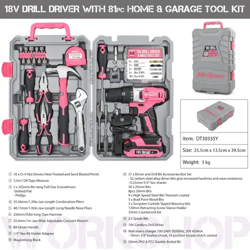 Miniatura 5 de Hi Spec - Kit de herramientas para el hogar rojo de 35 piezas con destornillador eléctrico recargable por USB de 3,6 V Fácil reparación