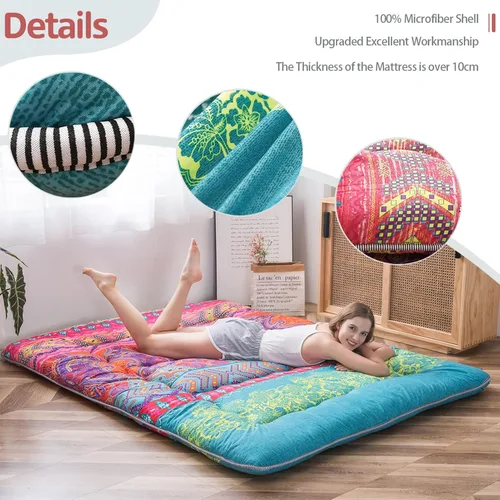 Miniatura 3 de MAXYOYO Colchón de suelo bohemio retro, estilo floral boho, futón japonés, esterilla tatami, colchón plegable, portátil, ideal para camping, Bohemio