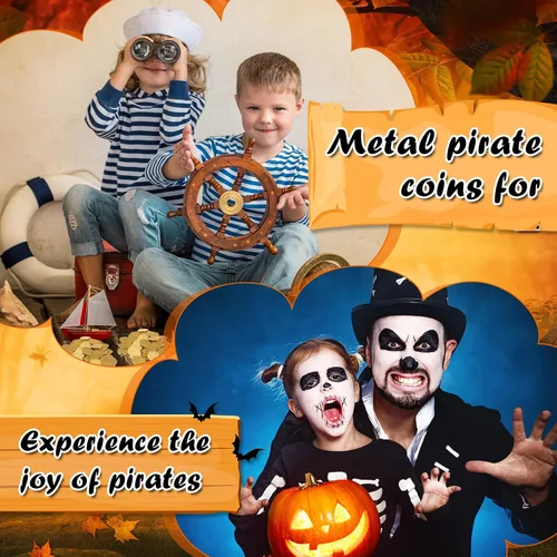 Miniatura 4 de Hanaive 50 monedas piratas de metal, réplicas de doblón español, fichas de metal del tesoro pirata, monedas de juego falsas para niños