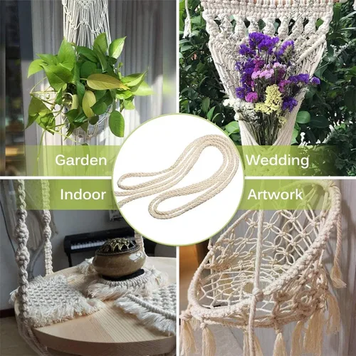 Miniatura 5 de 5 mm * 90 m Cuerda de macramé de algodón natural de 8 hebras trenzadas para manualidades, hilo para tejer para colgar en la pared y manualidades DIY