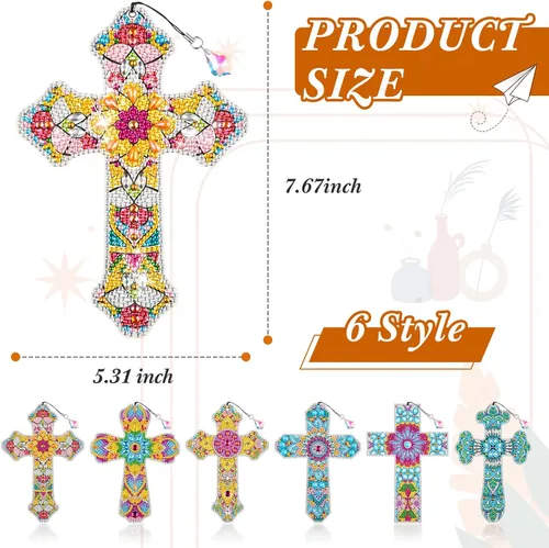 Miniatura 3 de Ireer 6 marcapáginas de arte de diamantes 5D cruzados para adultos, kit de pintura de bricolaje, regalos de Navidad, cristianos religiosos, llavero