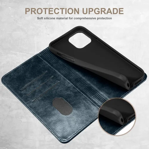 Miniatura 5 de SINIANL Funda compatible con iPhone 15, funda de piel azul con soporte magnético, soporte para tarjetas de crédito, funda tipo cartera