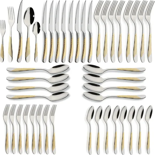 Miniatura 7 de Juego de cubiertos dorados de acero inoxidable de 60 piezas, juego de cubiertos de cocina, juego de utensilos de mesa para la cocina, incluye