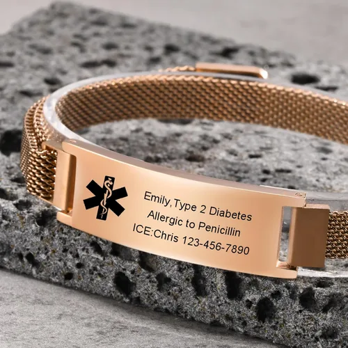 Miniatura 24 de VNOX Pulsera de identificación de alerta médica para hombres y mujeres, pulseras de alerta médica con grabado personalizado para mujeres y hombres