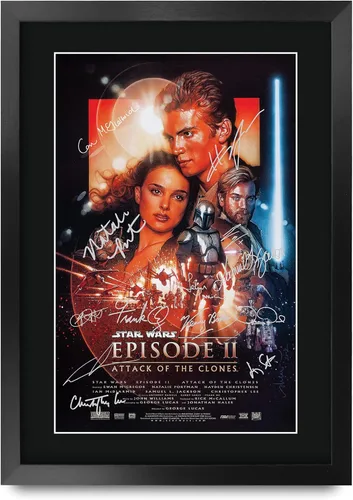 Miniatura 45 de HWC Trading Star Wars Episodio 1 La Amenaza Fantasma Regalos Presentación Impresa Autografiada Montaje para Fans de Recuerdos de Películas - 16" x