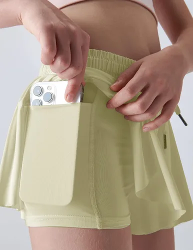 Miniatura 6 de Paquete de 3 pantalones cortos fluidos para niñas con forro de elastano, 2 en 1, faldas de mariposa para jóvenes, para fitness, correr, deportes