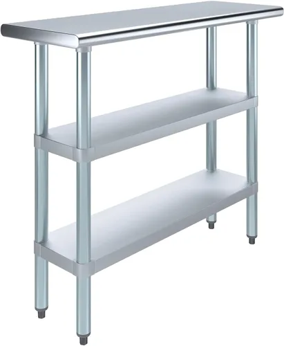 Miniatura 22 de Mesa de trabajo de acero inoxidable con 2 estantes Mesa de utilidad de metal Mesa de utilidad NSF para uso comercial y residencial