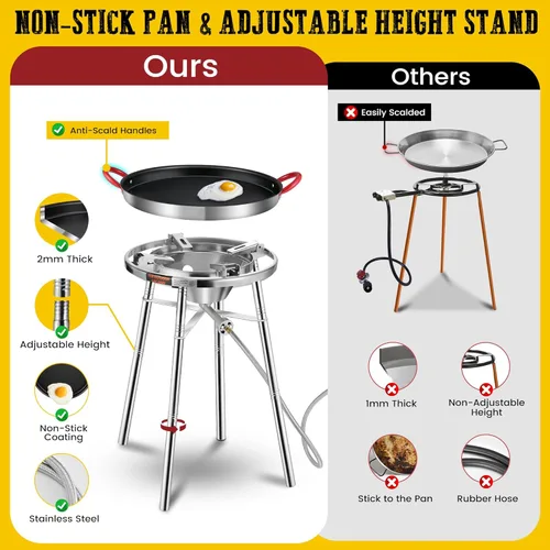 Miniatura 6 de ARC Paella antiadherente - Juego de quemador y soporte de acero inoxidable, juego de paella con cabezal de quemador de propano, bolsa de transporte