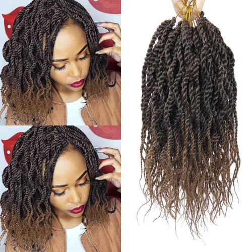 Miniatura 8 de Trenzas de cabello ondulado senegalés de 14 pulgadas, extensiones de cabello sintético rizado con extremos ondulados, cabello trenzado trenzado