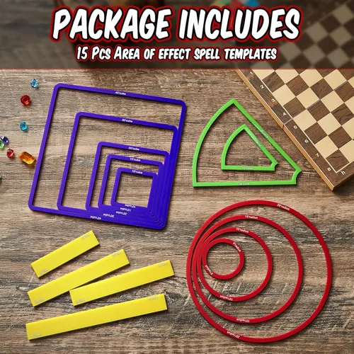 Miniatura 3 de Sintuff Juego de 15 marcadores de hechizos AOE para daños y efectos de hechizos de acrílico translúcido, incluye 5 cubos, 4 círculos, 2 conos, 4