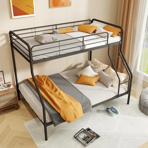 Miniatura 3 de Giantex Literas de metal tamaño individual sobre matrimonial, litera resistente para adolescentes y adultos con escalera y barandillas, litera