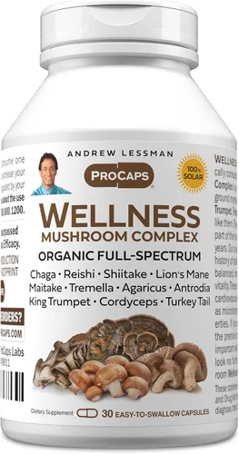 ANDREW LESSMAN Wellness Mushroom Complex 30 cápsulas – Mezcla orgánica de espectro completo de 11 hongos – Apoya la salud y la vitalidad en general