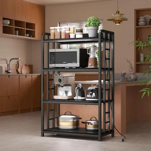 Miniatura 3 de Estante ajustable para panaderos con toma de corriente, soporte para horno de microondas de 4 niveles, estante de almacenamiento de cocina
