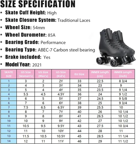 Miniatura 8 de Besketo Classic High-top Roller Skates, PU Leather, Four-Wheel, Indoor/Outdoor, Beginner