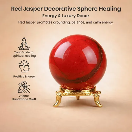 Miniatura 3 de Crocon Bola esférica de piedra de jaspe rojo de 2.165 in con soporte de metal, más de 1400 quilates, esfera de curación, escultura para adivinación