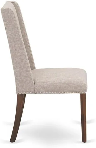 Miniatura 6 de East West Furniture FLP8T04 Florence Parson - Juego de 2 sillas tapizadas de tela de lino color marrón claro con ribete de clavo, color nogal Nuez