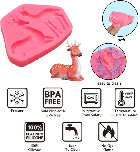 Miniatura 3 de Moldes de silicona de chocolate, 3 paquetes de moldes de fondant de animales Sika para decoración de pasteles con temática de animales del bosque, 3