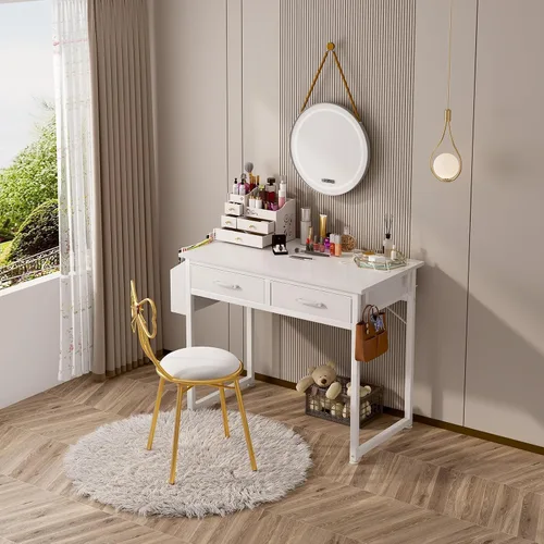 Miniatura 6 de DLisiting Escritorio de maquillaje sin espejo, pequeño tocador de 40 pulgadas para dormitorio de niñas, sala de estar, oficina en casa, pequeños