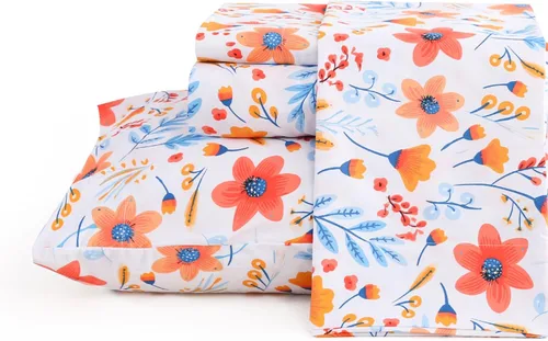 Miniatura 8 de JSD Juego de sábanas con estampado floral azul, tamaño Queen, 4 piezas, sábanas de microfibra con patrón suave, bolsillo extra profundo Sakura