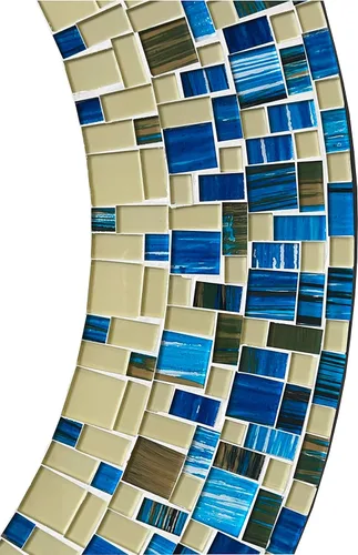 Miniatura 2 de Espejo de mosaico, arte de pared hecho a mano, mosaico beige y azul, marco de 24 pies, redondo de 15 pies para pasillo, dormitorio, baño, sala
