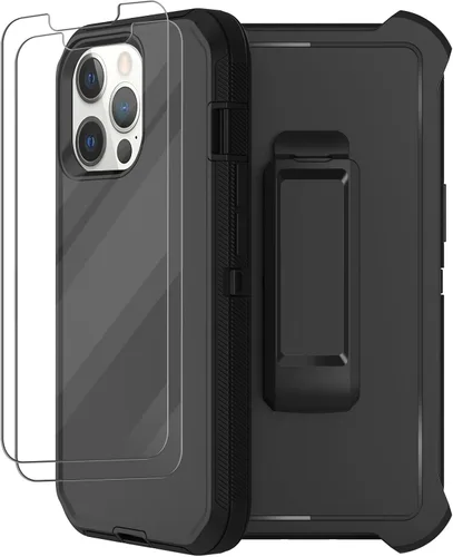 Funda para iPhone 13 Pro Max con funda de clip para cinturón, 2 protectores de pantalla, protección contra caídas de grado militar, cuerpo completo,