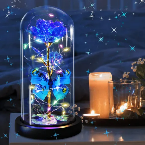 Miniatura 2 de Beauty and The Beast Regalos de Rosa para Mujeres, Rosa de Luz Eterna en Cúpula de Cristal, Regalos de Flor Rosa del Día de la Madre para Mamá Azul