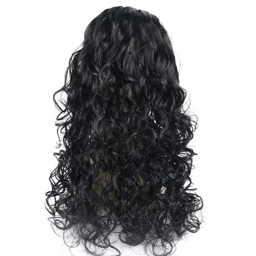 Miniatura 2 de Wiginway 18 pulgadas largo rizado ondulado peluca resistente al calor fibra sintética con diadema negro moda natural para las mujeres negro Jet