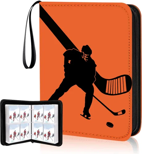 Carpeta de tarjetas de hockey, carpeta de tarjetas coleccionables de 4 bolsillos con 400 fundas para tarjetas, estuche portátil para álbum de