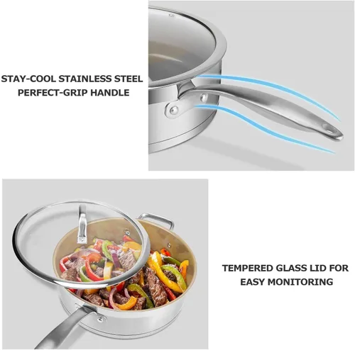 Miniatura 5 de Duxtop Sartén antiadherente de cerámica, sartén de acero inoxidable de inducción, sartén profunda de 5.5 cuartos de galón con tapa, grado Marrón