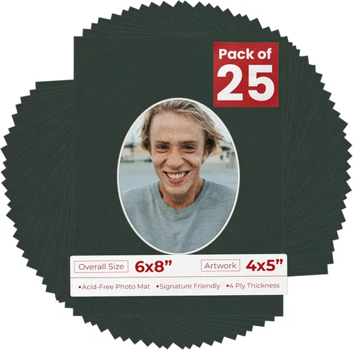 Miniatura 53 de Alfombrilla de 6 x 8 pulgadas, corte biselado para fotos de 4 x 5 pulgadas, diseño ovalado de color gris medio, sin ácidos, mate para proteger tus