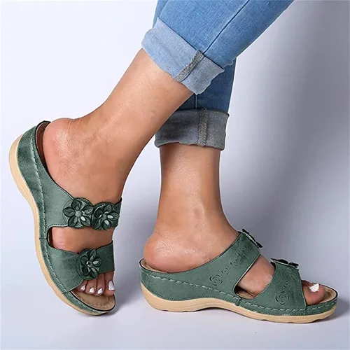 Miniatura 137 de Ladmiple Sandalias ortopédicas florales de moda 2023 con soporte de arco, zapatillas romanas casuales con puntera abierta