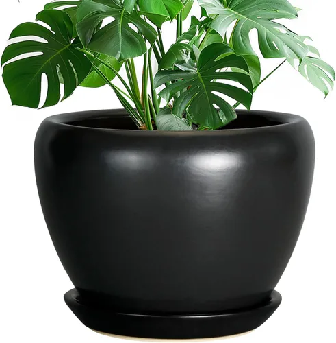 Miniatura 10 de Maceta de Cerámica Moderna con Esmalte para Suculentas con Agujero de Drenaje y Platillo, Maceta Redonda de 6 Pulgadas para Plantas de Flores